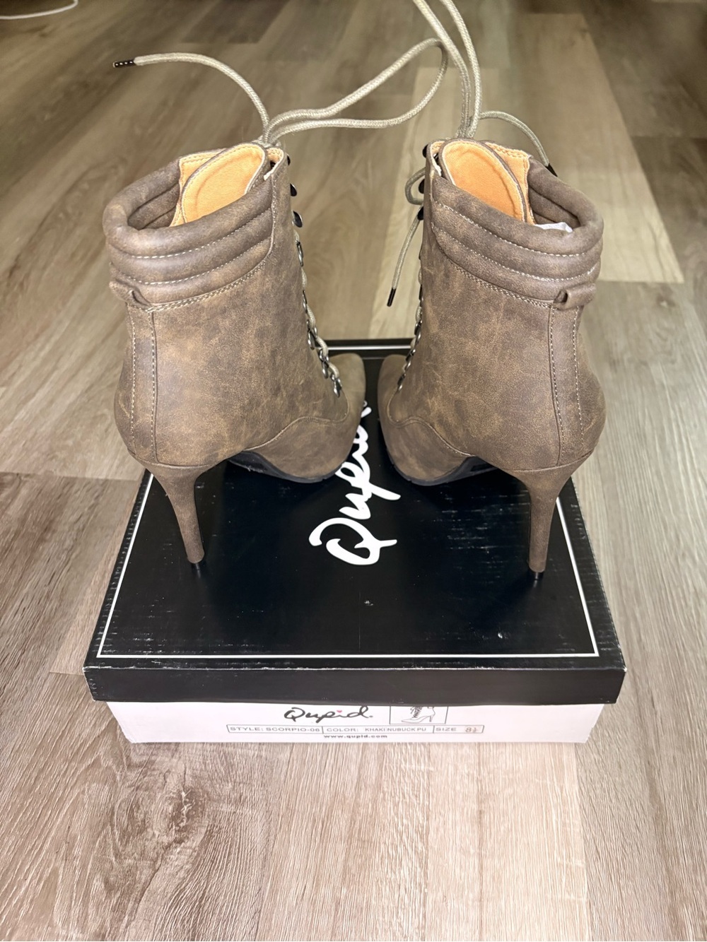 Qupid Brown Lace-Up Pointed Stiletto Ankle Boot - Picture 6 of 6